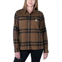 Carhartt Rugged Flex Loose Fit Midweight Flannel Long-sleeve Plaid Shirt brown heather (B11) S REG