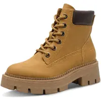 Tamaris Schnürboots , Damen, Gr. 41, Synthetik Textil, camelfarben, Lederimitat, unifarben mit Farbeinsatz, Schuhe Schnürboots, Blockabsatz, Schnürstiefelette mit glänzenden Strasssteinen besetzt