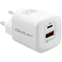 Qoltec 35W GaN ULTRA Wandladegerät | 5-20V | 2,25-3A | 1 x USB Typ-C PD | 1 x USB QC 3.0 | Weiß