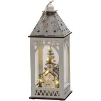 Konstsmide LED Holzlaterne mit Kirche, weiß, 6h Timer, 8 warm weiße Dioden, batteriebetrieben, Innen, Batterie: 2 x AA 1,5V (exkl.) - 3271-210