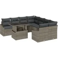 vidaXL Gartensofa-set 9 stk. Grau Poly-Rattan