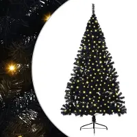 vidaXL Künstlicher vorbeleuchteter Weihnachtsbaum Schwarz 210 cm PVC