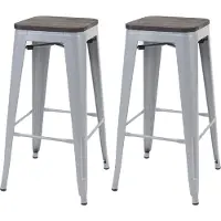 Mendler 2er-Set Barhocker HWC-A73 inkl. Holz-Sitzfläche, Barstuhl Tresenhocker, Metall Industriedesign stape