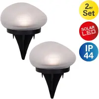 Näve 2er-Set Solar-/Dekoerdspieß "GURI" L: 14cm, Lampe für den Außenbereich im Natural-Style, aus Kunststoff und Glas in weiß, 14 x 12 x 8,5 cm, mit LED Platine – mit Schiebeschalter