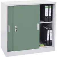 Mendler Aktenschrank Boston HWC-F41, Stahlschrank Büroschrank, mit abschließbaren Schiebetüren 90x90x45cm ~ grün
