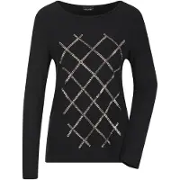 Goldner Langarmshirt "Kurzgröße Langarmshirt aus Viskose mit Glanz", Damen, Gr. 23, schwarz, Obermaterial: 95% Viskose CV. 5% Elasthan EL., U-Boot-Ausschnitt, Shirts Langarmshirt, Pailletten