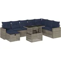 vidaXL 9-teiliges Gartensofa-Set mit Kissen, grau, Polyrattan