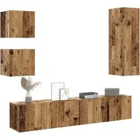 vidaXL 5-tlg. TV-Schrank-Set Wandmontage Altholz-Optik Holzwerkstoff