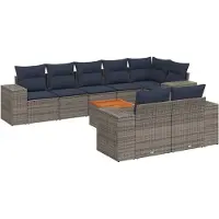 vidaXL 9-teiliges Gartensofa-Set mit Kissen, grau, Polyrattan