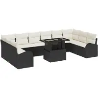 vidaXL Gartensofa-set 11 stk. Schwarz und Creme Poly-Rattan