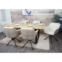 Mendler 6er-Set Esszimmerstuhl HWC-K33, Küchenstuhl Stuhl, drehbar Auto-Position, Stoff MVG Kunstleder, creme