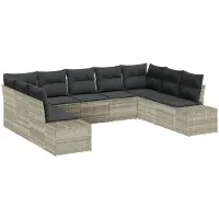 vidaXL Gartensofa-set 9 stk. Hellgrau Poly-Rattan