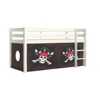 Vipack Halbhohes Bett PINO, mit Textilset "Caribian Pirate", Ausf. Kiefer massiv weiß lackiert