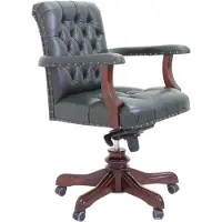 Casa Padrino Luxus Chesterfield Echtleder Schreibtischstuhl Grün / Braun - Chesterfield Büro Möbel