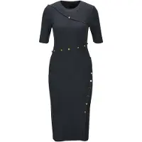 MADELEINE Strickkleid "Strickkleid Elegantes Kleid mit Zierknöpfen", Damen, Gr. 44, N-Gr, blau (nebelblau), Obermaterial: 56% Viskose CV. 44% Polyamid PA., Modern, Kleider Strickkleid, Schmuckknöpfe