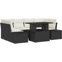 vidaXL Sofa Set 7 stk. Schwarz und Creme Poly-Rattan