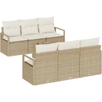 vidaXL Sofa Set 7 Stk. 6-Sitzanzahl Beige und Creme Poly Rattan