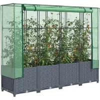 vidaXL Hochbeet mit Gewächshausabdeckung Rattanoptik 160x40x138 cm