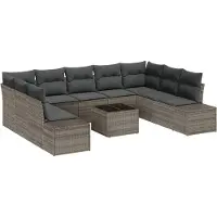 vidaXL Gartensofa-set 10 stk. Grau Poly-Rattan