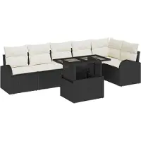 vidaXL Gartensofa-set 7 stk. Schwarz und Creme Poly-Rattan