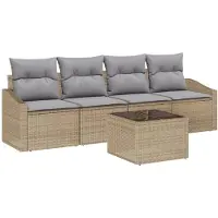 vidaXL Sofa Set 5 stk. Beige und Hellgrau [Synthetisch]: Poly Rattan