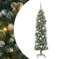 vidaXL Künstlicher schlanker Weihnachtsbaum Grün und Weiß 180 cm