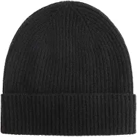 Zwillingsherz Beanie , Damen, schwarz, Strick, Obermaterial: 100% Kaschmir, unifarben, Mützen Beanie, Feinripp, breiter Umschlag, Wolle