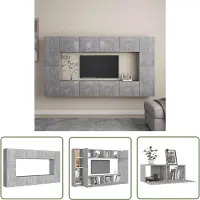 The Living Store 8-tlg. TV-Schrank-Set Betongrau Holzwerkstoff