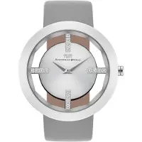 Rhodenwald & Söhne Lucrezia Damenuhr Silber 42mm mit Kristallen, Echtlederarmband Grau, Skeletonoptik, 3 ATM, im Etui mit Anleitung