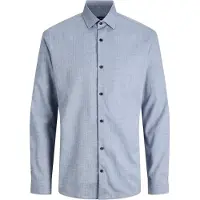 Jack & Jones Langarmhemd "JPRBLAPARKER MELANGE L/S SHIRT BF", Herren, Gr. XL, N-Gr, blau (navy blazer), Web, Obermaterial: 58% Lyocell, 42% Baumwolle, unifarben, regular fit, Hemden Langarmhemd