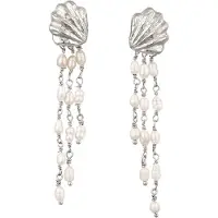 Haze&Glory Paar Ohrhänger "Ohrringe Muschel Ohrhänger lang mit Süßwasserperlen Weiß 925 Sterling Silber" Gr. 55, silber, Ohrringe, Damen, 55, Silber 925 (Sterlingsilber), Paar Ohrhänger