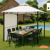 ProduceShop Antigua, Schwarz, Weiß, Gartenzelt, Einfarbig, Stoff, 240 g/m², 3,3 x 3,3 m