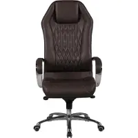 FineBuy Bürostuhl Braun MONTEREY Echt-Leder Schreibtischstuhl XXL Polsterung Chefsessel hohe Rückenlehne mit Kopfstütze Drehstuhl Drehsessel