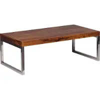 FineBuy Couchtisch Sheesham Massivholz 120x60x40 cm · Rechteckiger Wohnzimmertisch mit verchromtem Kufengestell · Handgefertigt Industrial Design
