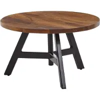 FineBuy Couchtisch Sheesham Massivholz rund Ø 60 cm – Wohnzimmertisch mit Metallgestell im Industrial Design – Handgefertigter Holztisch modern robust