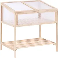 Beliani Mini-Gewächshaus Hellbraun Holz u. Polycarbonat 3 mm Erhöht 58x80x82 cm mit Dachfenster für Balkon Terrasse Garten