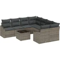 vidaXL Sofa Set 9 stk. Grau [Synthetisch]: Poly Rattan