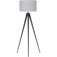 Beliani Stehlampe Schwarz Metall 156 cm runder Stoffschirm in Grau Dreibeinig langes Kabel mit Schalter Modernes Design
