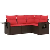 vidaXL 4-teiliges Gartensofa-Set mit Kissen, braun, Polyrattan