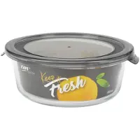 RAVI Hitzebeständiger, runder Glasbehälter mit Deckel für Lebensmittel, "KEEP IT FRESH", 950 ml, grau
