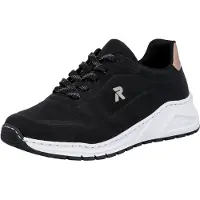 Rieker Sneaker , Mädchen, Gr. 41, schwarz (schwarz, kupferfarben), Nubuklederimitat, unifarben mit Farbeinsatz, Schuhe Sneaker, mit MemoSoft-Innensohle, Freizeitschuh, Halbschuh, Schnürschuh