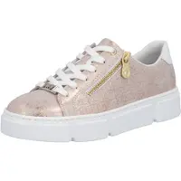 Rieker Plateausneaker , Damen, Gr. 42, rosa (roségoldfarben, weiß), Lederimitat, metallic, Schuhe Plateausneaker, Freizeitschuh, Halbschuh, Schnürschuh mit Reißverschluss