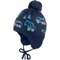 Maximo - Mini Boy's Mütze mit Pompon und Band - Mütze Gr 47-49 cm blau