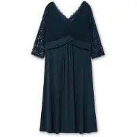 Sheego Abendkleid "Abendkleid", Damen, Gr. 58, Normalgrößen, blau (nachtblau), 95% Polyester, 5% Elasthan, Spitze:100% Polyamid, unifarben, wadenlang, V-Ausschnitt, Kleider Abendkleid