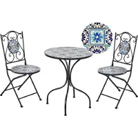 Beliani Bistroset für den Garten aus Blau Metall mit Eisengestell und Mosaik-Tischplatte im Vintage-Stil
