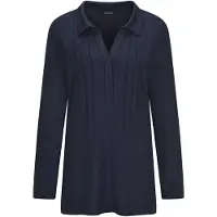 Goldner Kurzgröße: Halbarm Blusenshirt mit Hemdkragen in marine | Gr.: 24