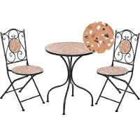 Beliani Bistro Set Orange Eisen Metall Terrazzo Optik Vintage Stil Klappbar Gartenstühle und Gartentisch Balkon Set Outdoor Garten Terrasse