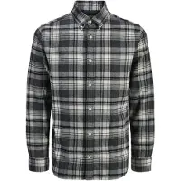 Jack & Jones Langarmhemd "JPRBLUBARKLEY FLANNEL X-MAS L/S SHIRT CH", Herren, Gr. M, N-Gr, schwarz-weiß (charcoal gray), Web, Obermaterial: 100% Baumwolle, kariert, regular fit, Hemden Langarmhemd