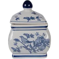 Clayre & Eef Vorratsglasdeckel 13x13x17 cm Weiß Blau Keramik