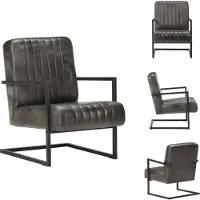vidaXL Freischwinger Sessel Distressed Grau Echtleder - Sessel